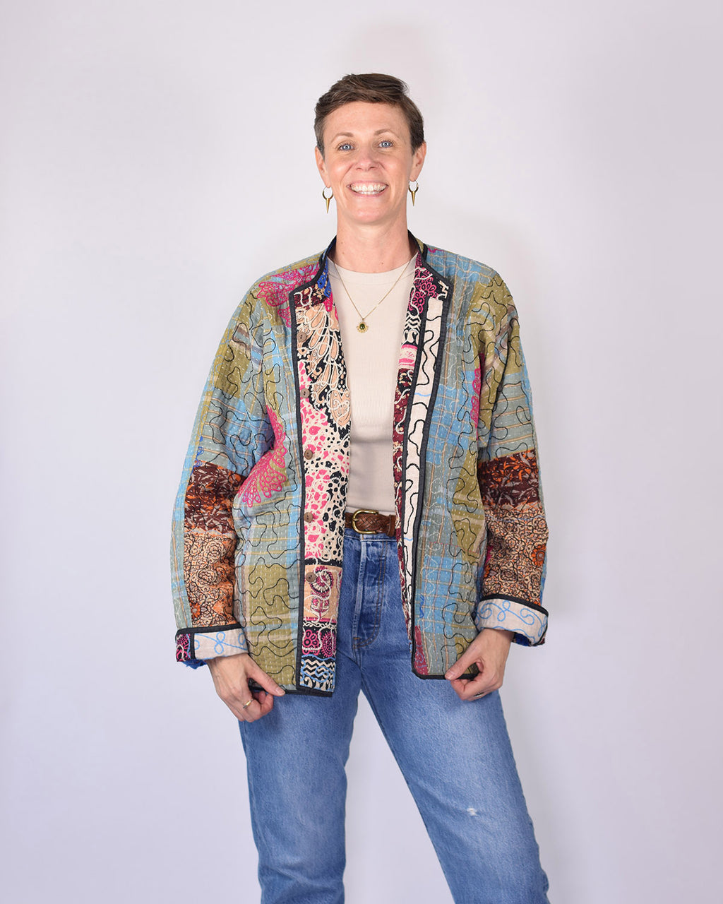 Charlie Oversized Quilted Reversible Patchwork Kantha Jacket - 14