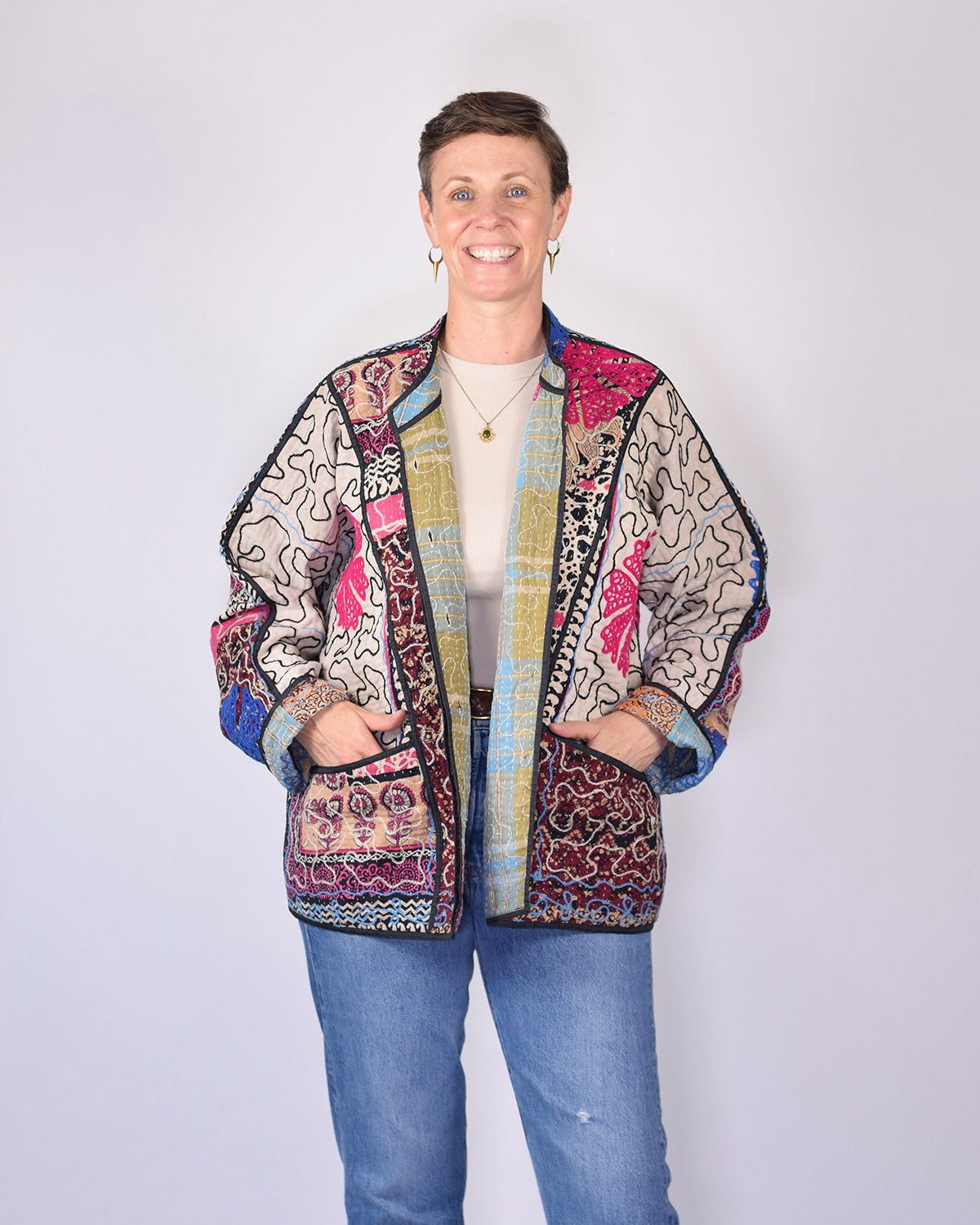 Charlie Oversized Quilted Reversible Patchwork Kantha Jacket - 14
