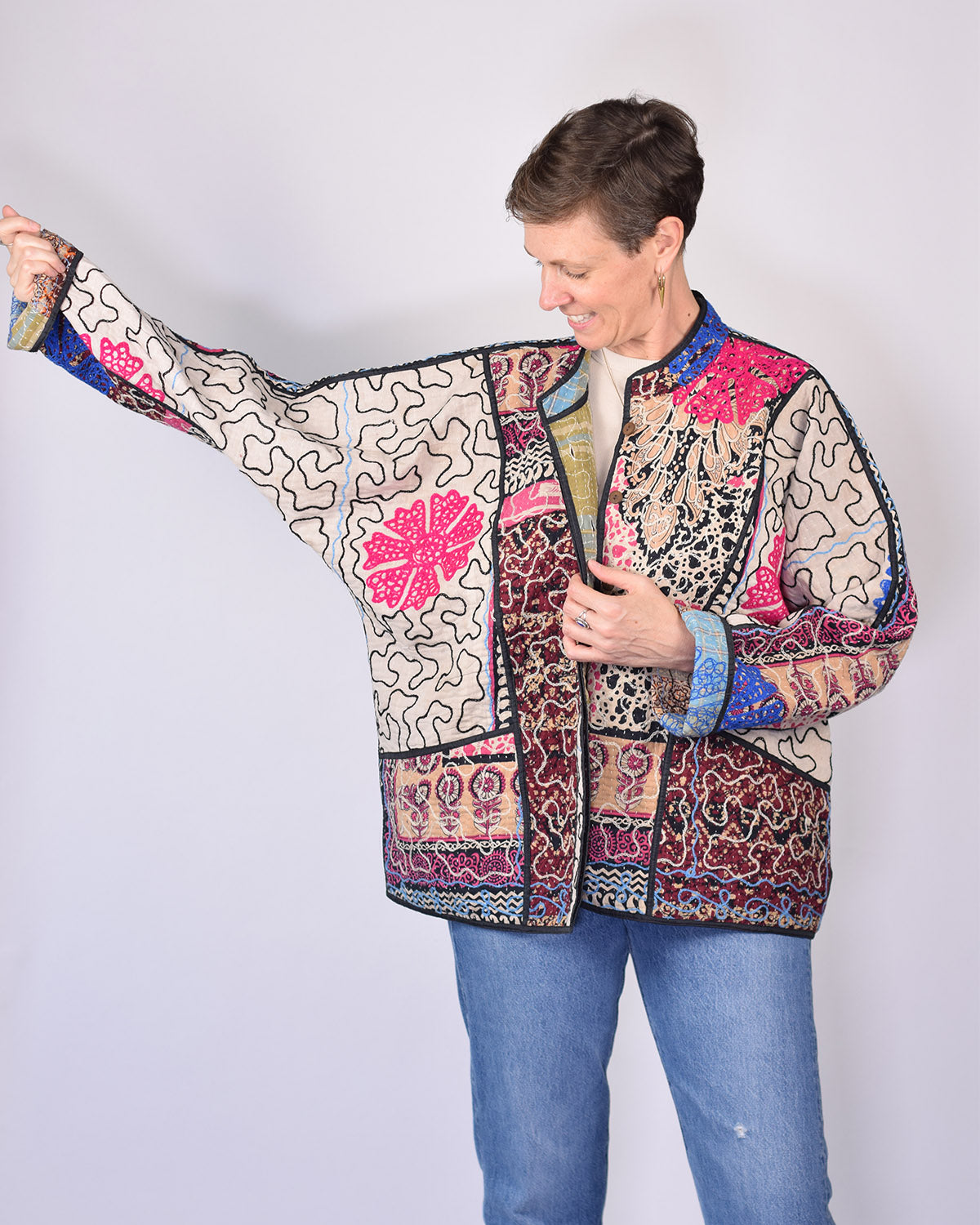 Charlie Oversized Quilted Reversible Patchwork Kantha Jacket - 14