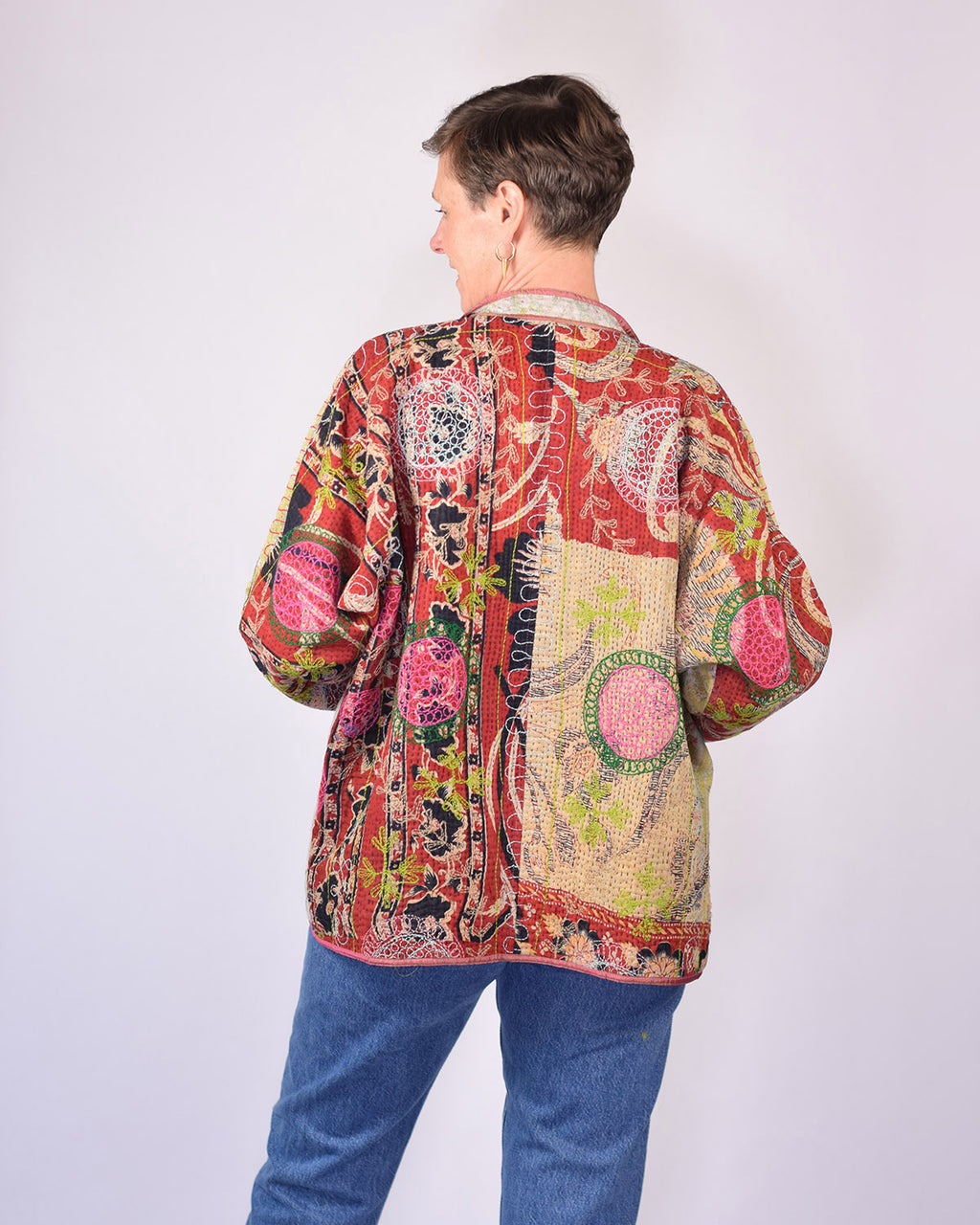 Charlie Extended / Oversized Fit - Quilted Reversible Patchwork Kantha Jacket - 19