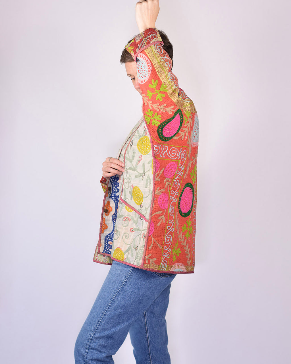 Charlie Extended / Oversized Fit - Quilted Reversible Patchwork Kantha Jacket - 19