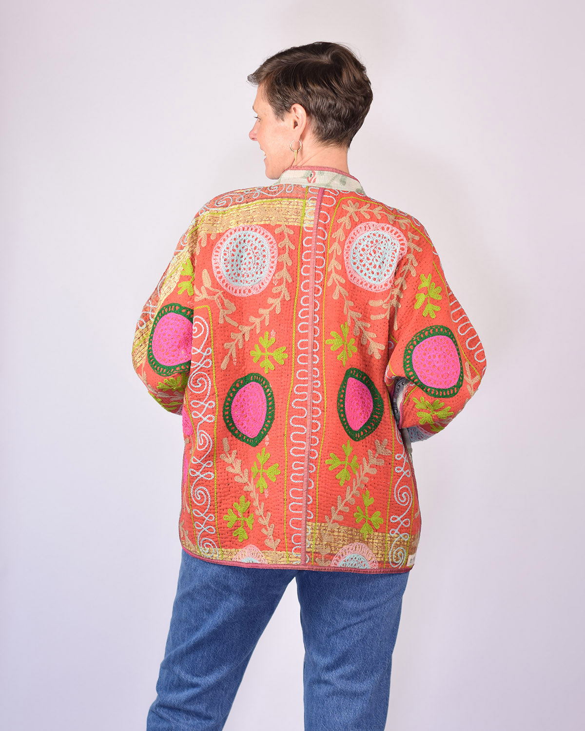 Charlie Extended / Oversized Fit - Quilted Reversible Patchwork Kantha Jacket - 19