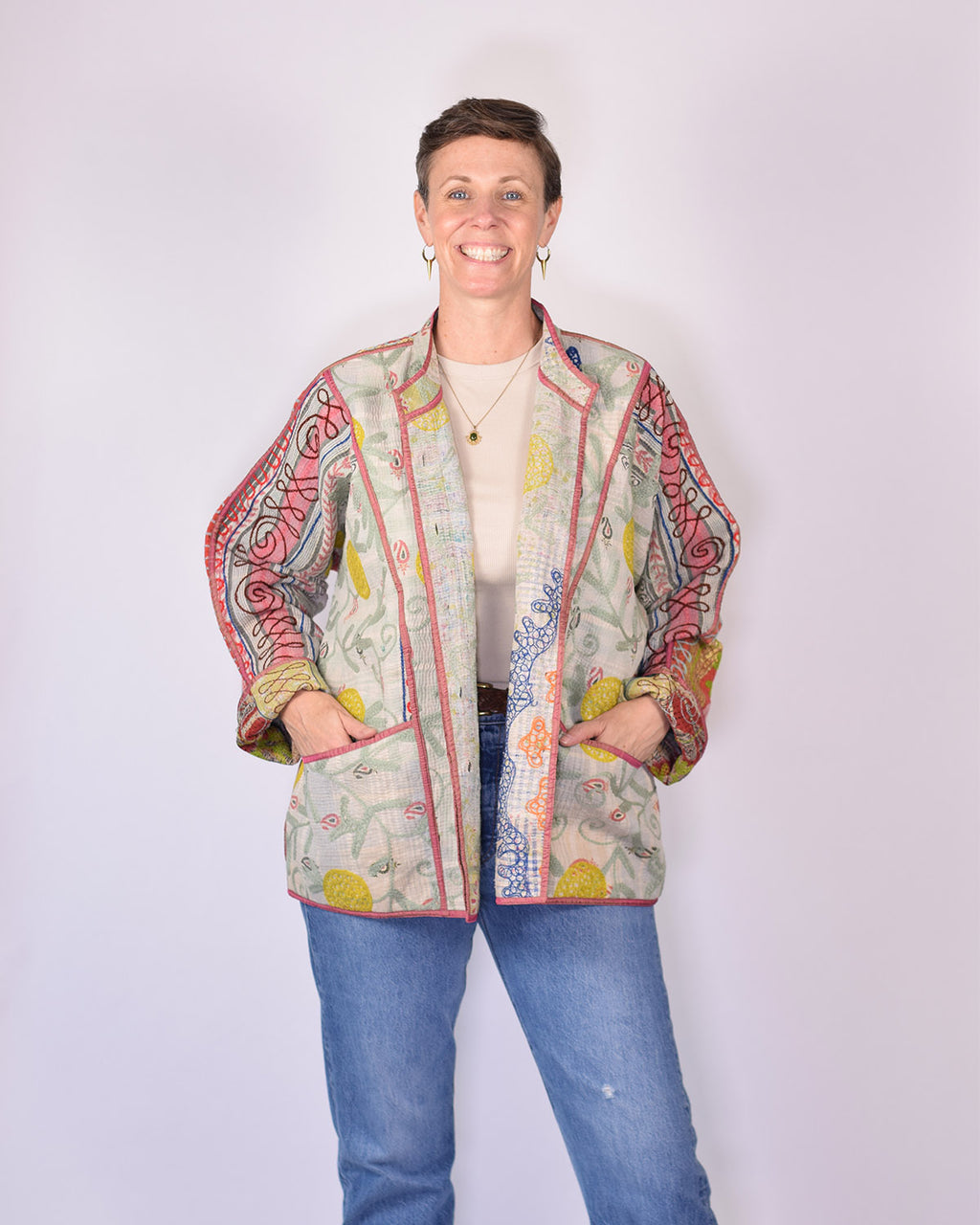 Charlie Extended / Oversized Fit - Quilted Reversible Patchwork Kantha Jacket - 19