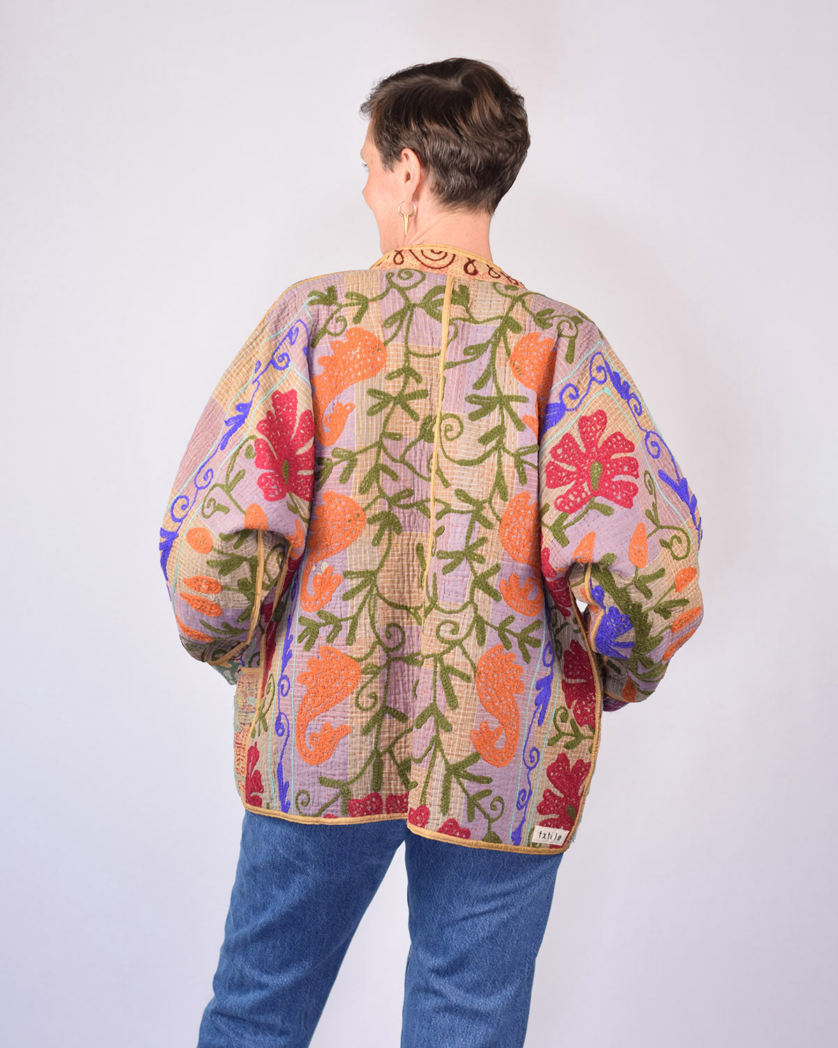 Charlie Extended / Oversized Fit - Quilted Reversible Patchwork Kantha Jacket - 17