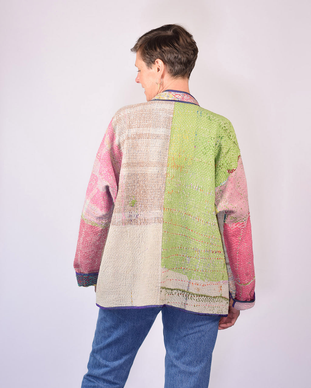Charlie Extended / Oversized Fit - Quilted Reversible Patchwork Kantha Jacket - 07