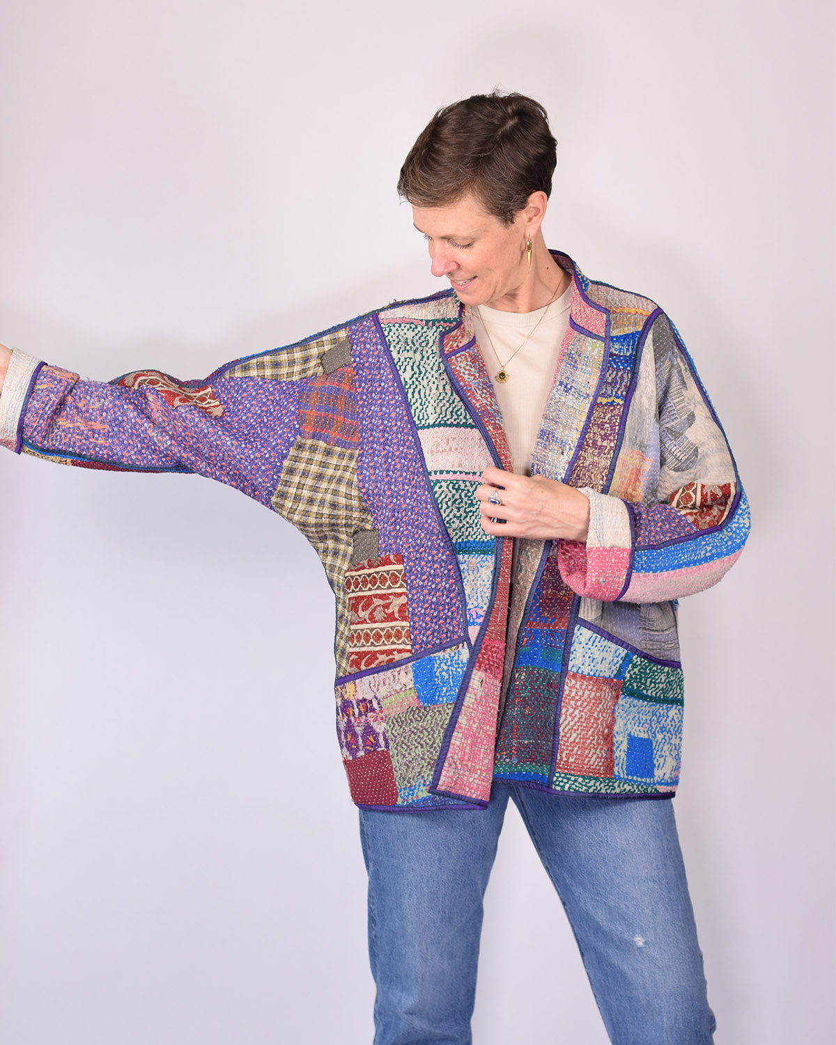 Charlie Extended / Oversized Fit - Quilted Reversible Patchwork Kantha Jacket - 07