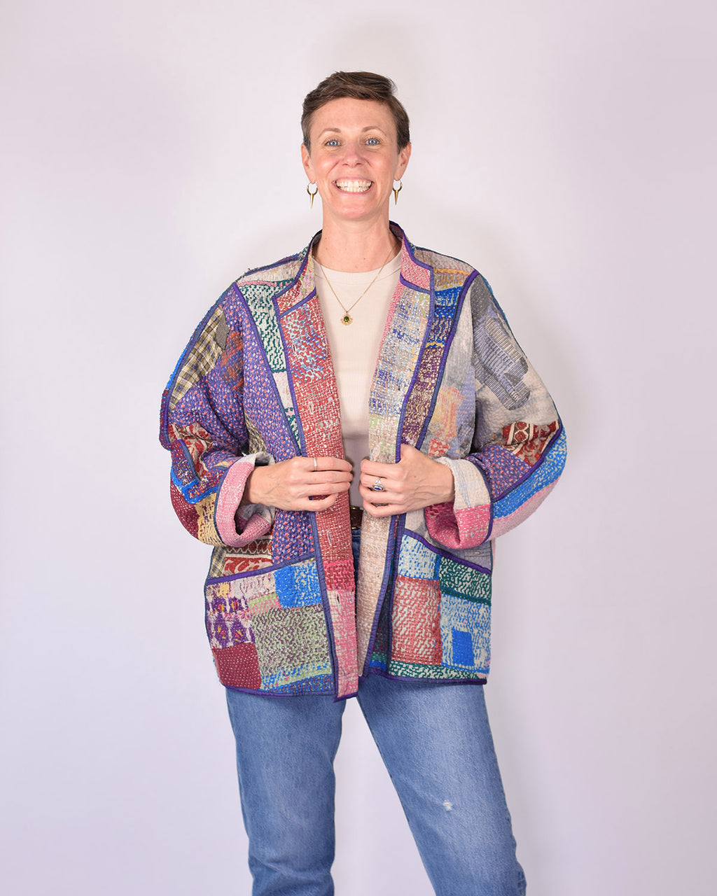 Charlie Extended / Oversized Fit - Quilted Reversible Patchwork Kantha Jacket - 07
