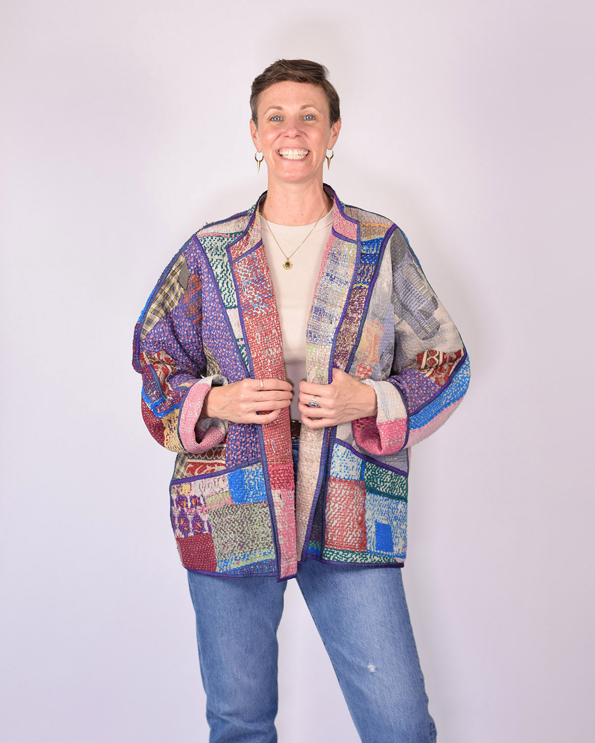 Charlie Extended / Oversized Fit - Quilted Reversible Patchwork Kantha Jacket - 07