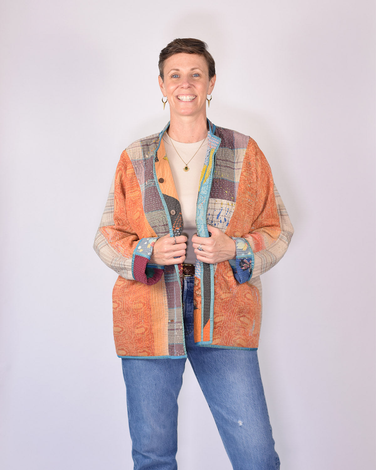 Charlie Extended / Oversized Fit - Quilted Reversible Patchwork Kantha Jacket - 18