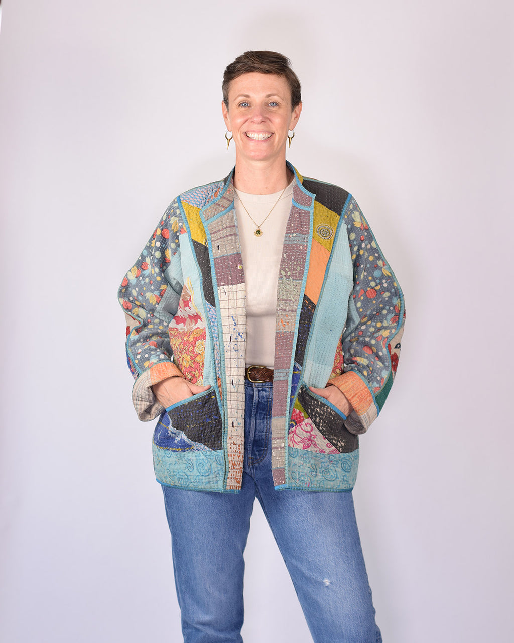 Charlie Extended / Oversized Fit - Quilted Reversible Patchwork Kantha Jacket - 18