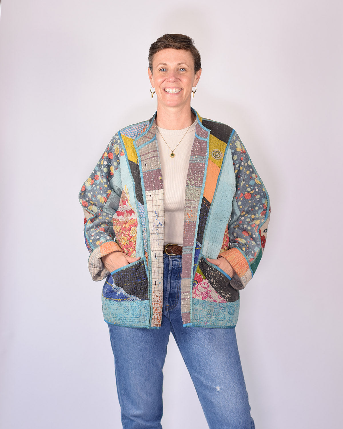 Charlie Extended / Oversized Fit - Quilted Reversible Patchwork Kantha Jacket - 18