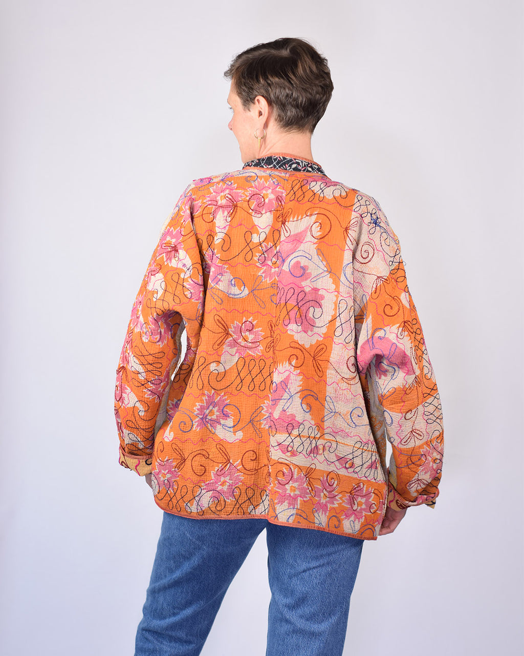 Charlie Extended / Oversized Fit - Quilted Reversible Patchwork Kantha Jacket - 09