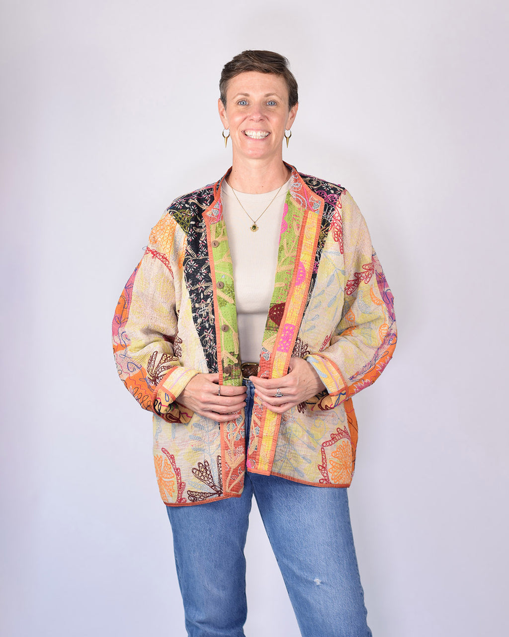 Charlie Extended / Oversized Fit - Quilted Reversible Patchwork Kantha Jacket - 09