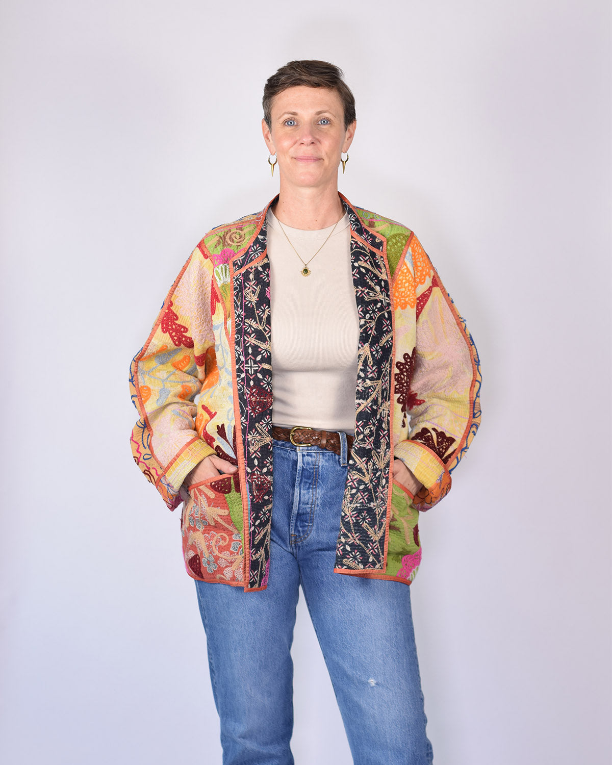 Charlie Extended / Oversized Fit - Quilted Reversible Patchwork Kantha Jacket - 09