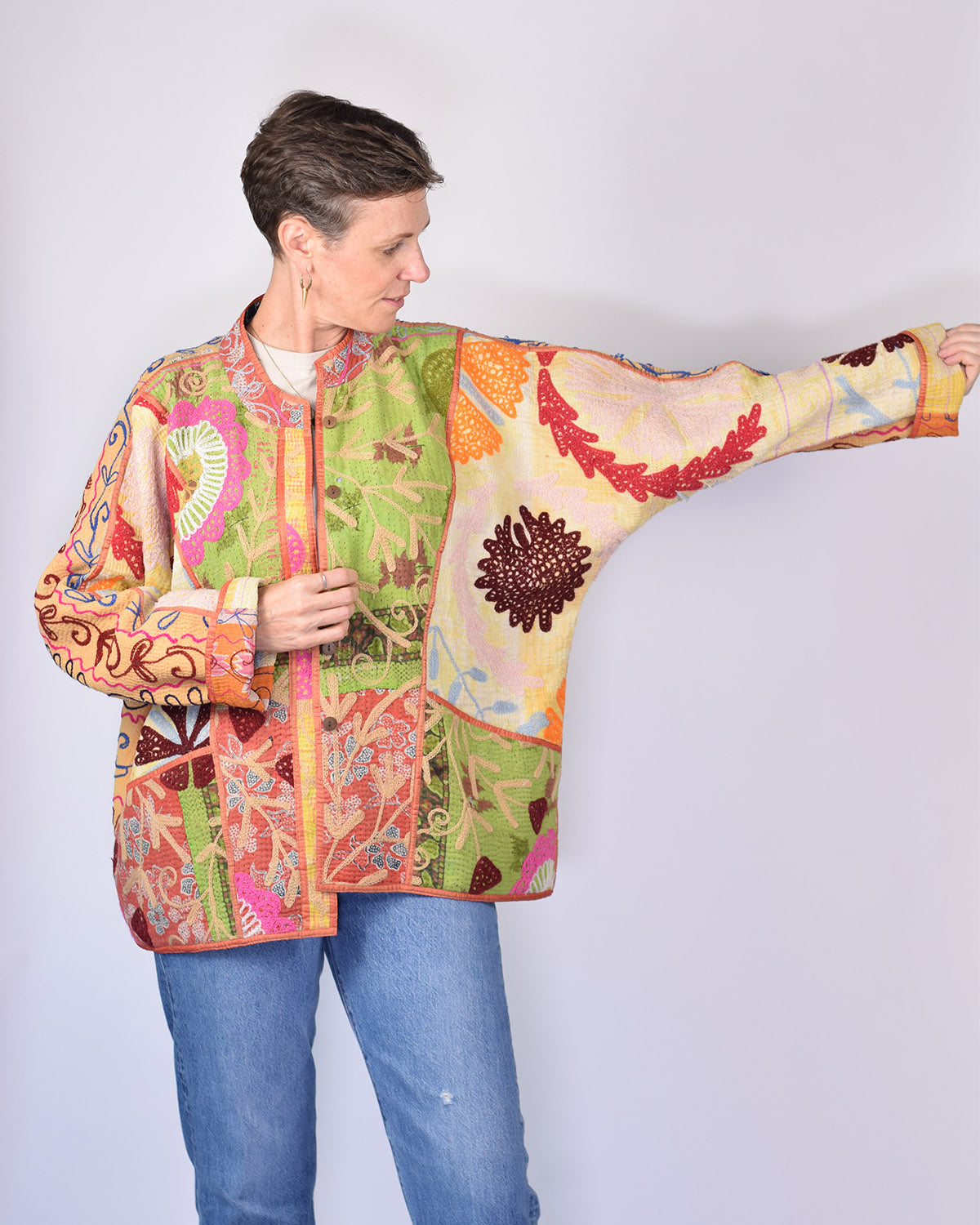Charlie Extended / Oversized Fit - Quilted Reversible Patchwork Kantha Jacket - 09