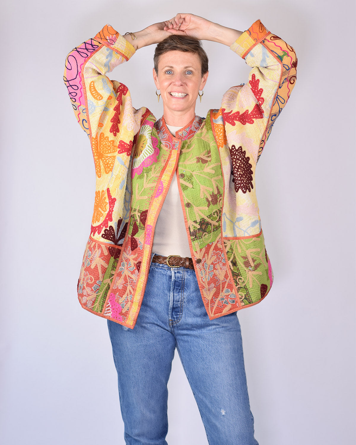 Charlie Extended / Oversized Fit - Quilted Reversible Patchwork Kantha Jacket - 09