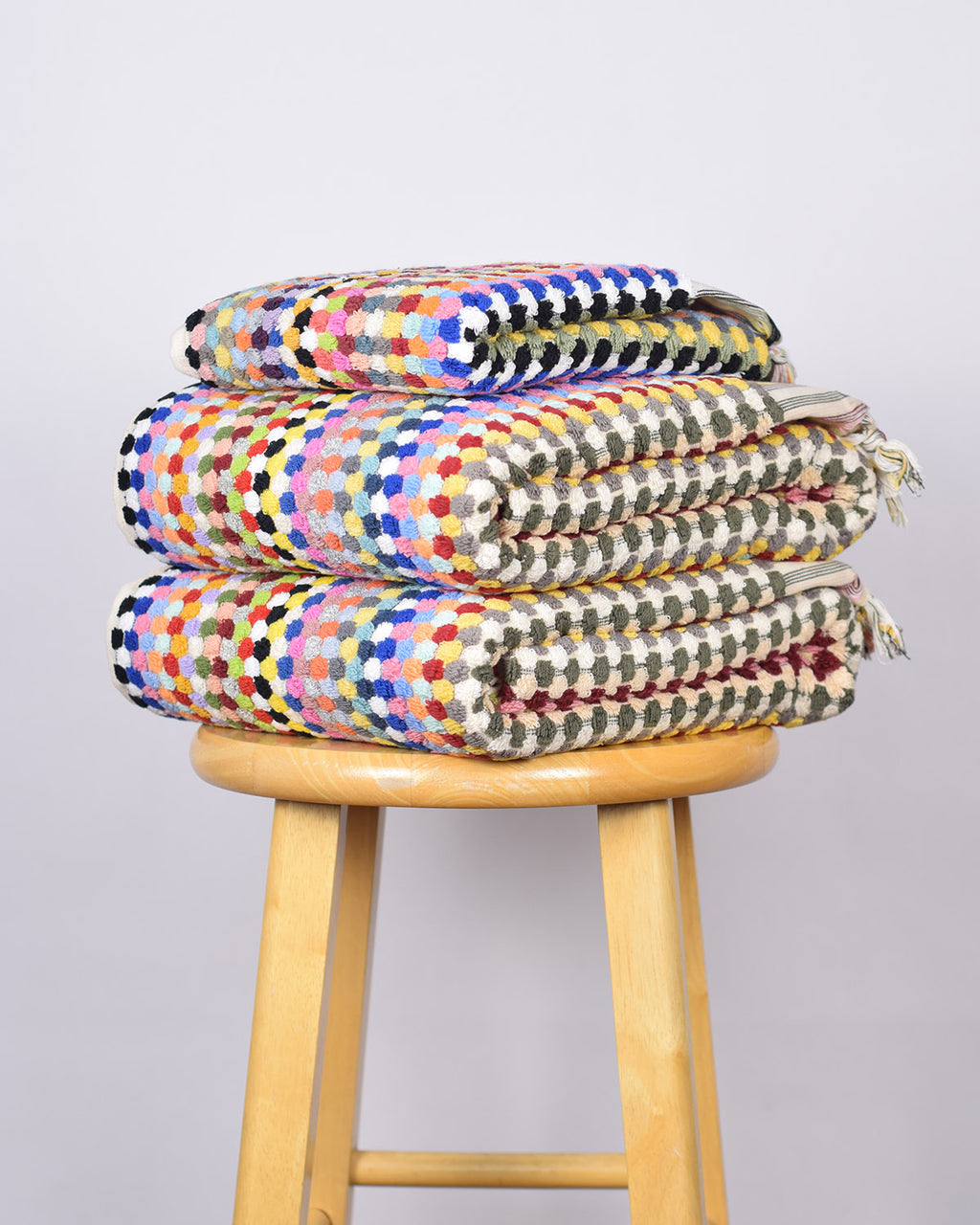 Luxury Turkish Terry Cloth Cotton Bath/Hand Towel - Rainbow Checkers