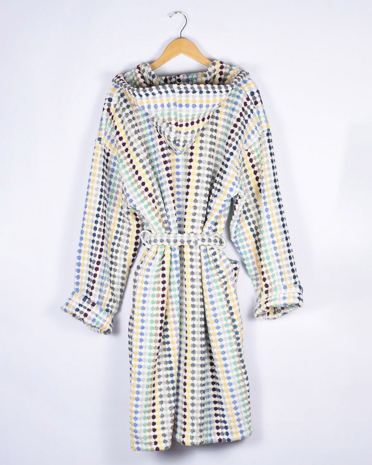Organic Turkish Cotton Plush Hooded Terry Cloth Robe - Sunbeam Checkers