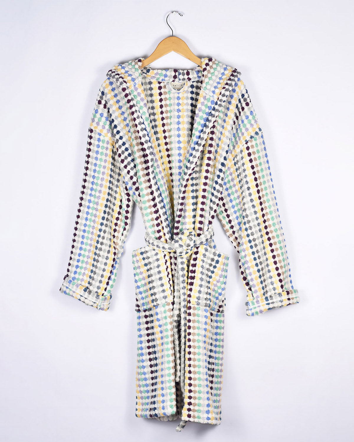 Organic Turkish Cotton Plush Hooded Terry Cloth Robe - Sunbeam Checkers