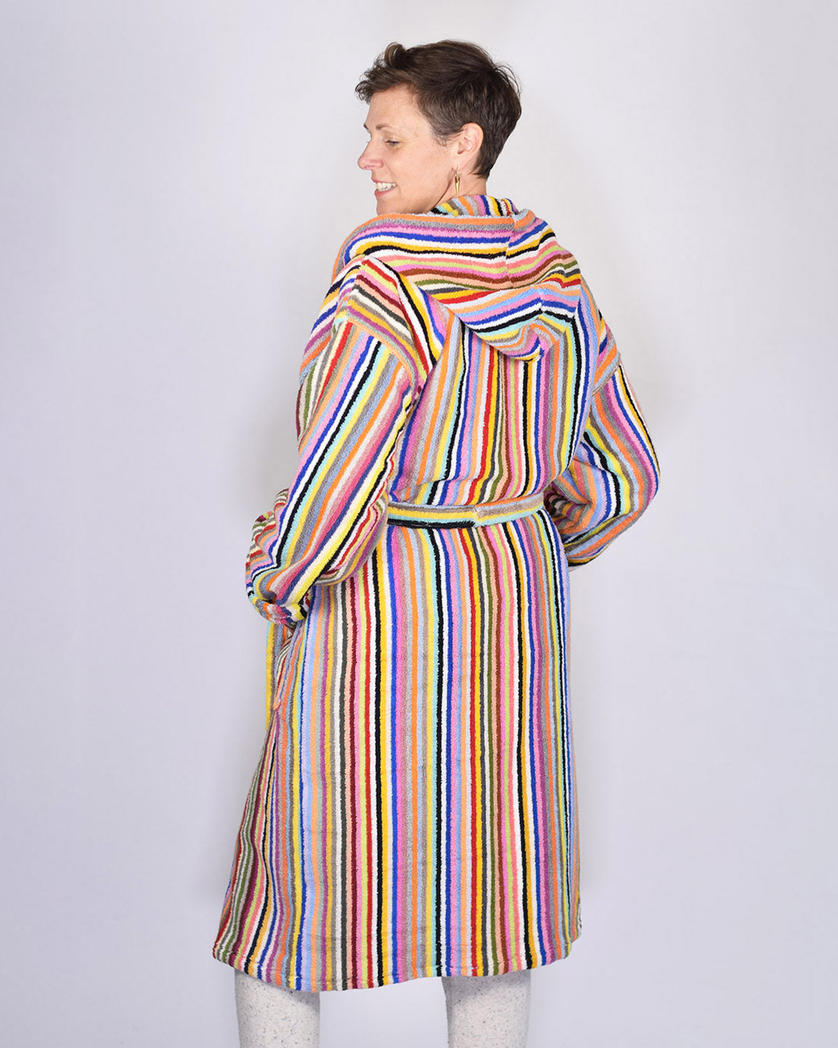 Organic Turkish Cotton Plush Hooded Terry Cloth Robe - Rainbow Stripes