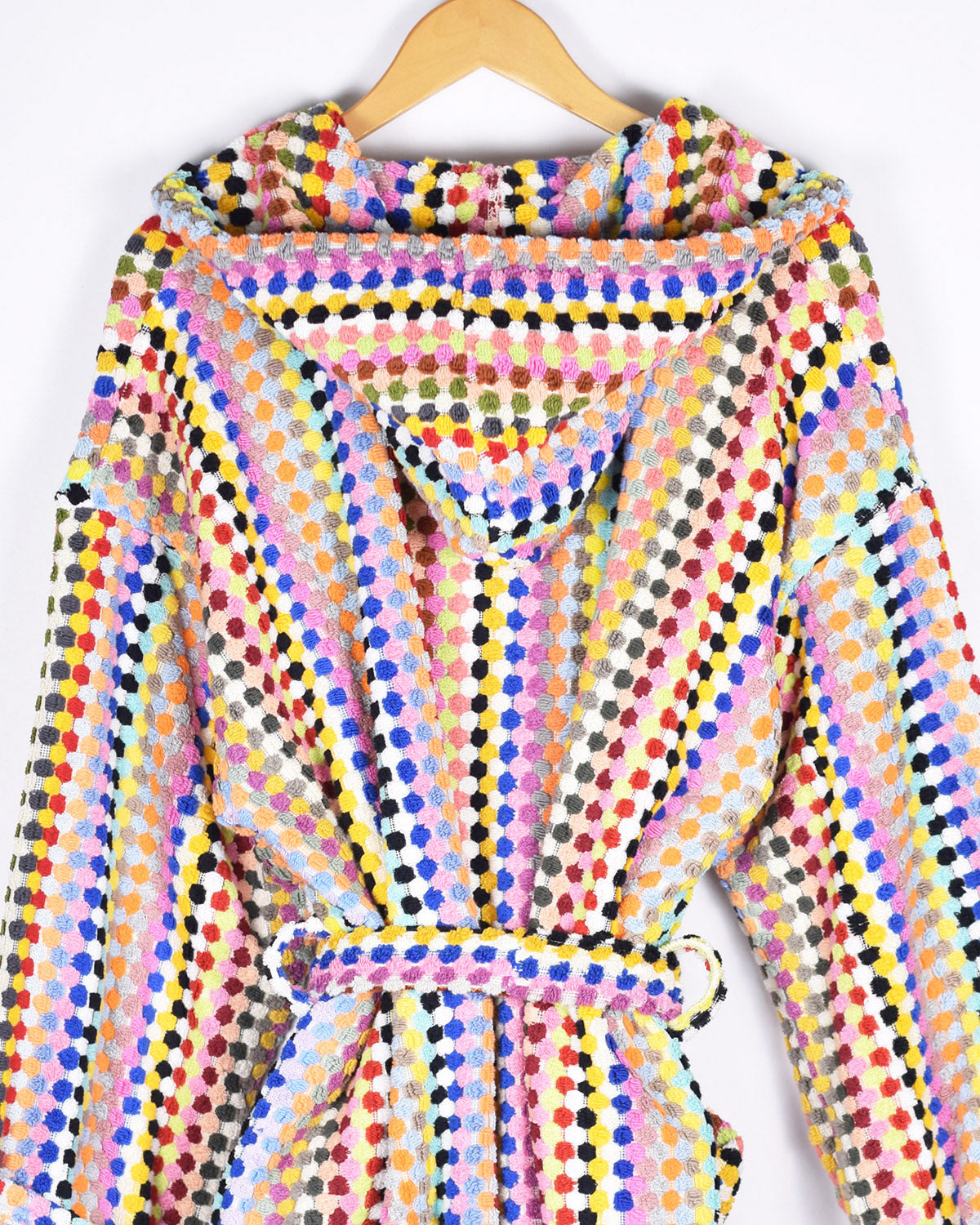 Organic Turkish Cotton Plush Hooded Terry Cloth Robe - Rainbow Checkers