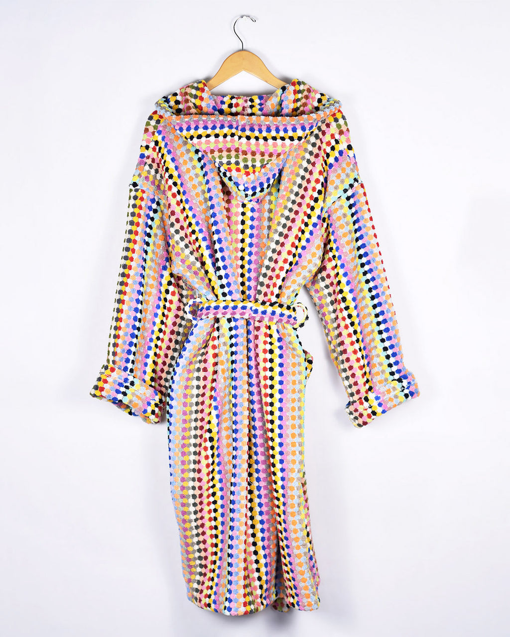 Organic Turkish Cotton Plush Hooded Terry Cloth Robe - Rainbow Checkers