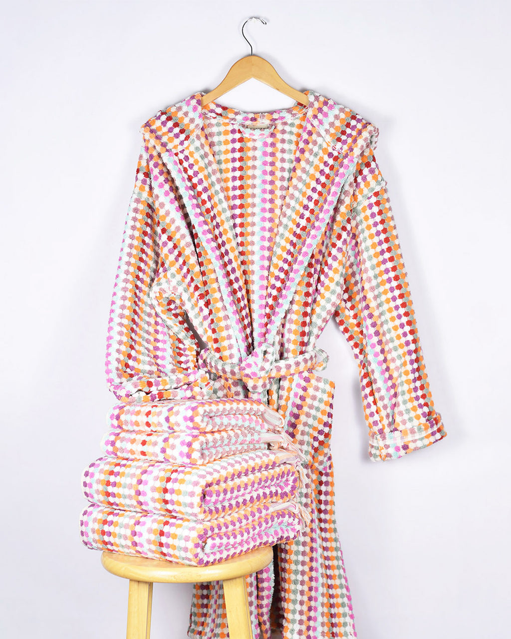 Organic Turkish Cotton Plush Hooded Terry Cloth Robe - Desert Checkers
