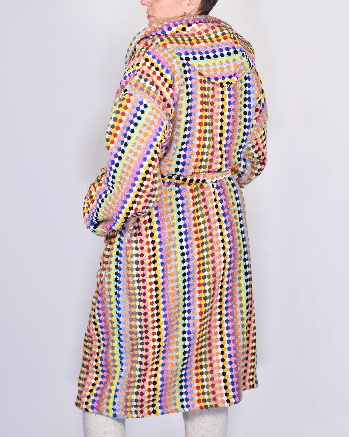 Turkish Cotton Plush Hooded Terry Cloth Robe - Extended / One Size - Rainbow Checkers