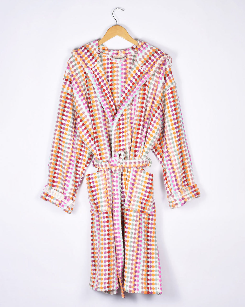Organic Turkish Cotton Plush Hooded Terry Cloth Robe - Desert Checkers