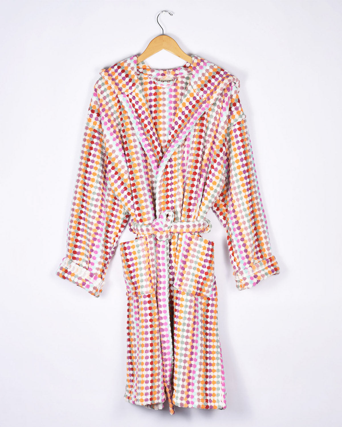 Organic Turkish Cotton Plush Hooded Terry Cloth Robe - Desert Checkers