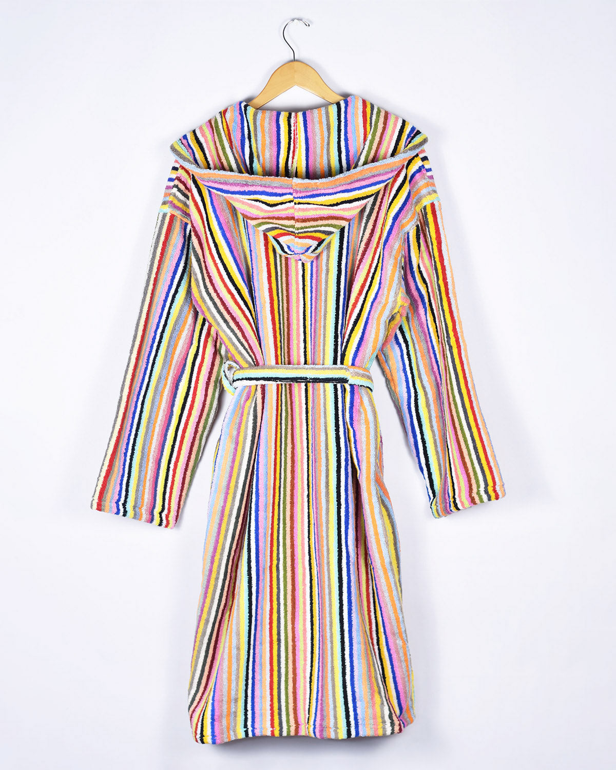 Organic Turkish Cotton Plush Hooded Terry Cloth Robe - Rainbow Stripes