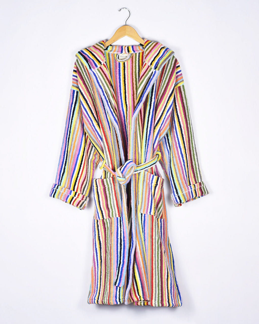 Organic Turkish Cotton Plush Hooded Terry Cloth Robe - Rainbow Stripes