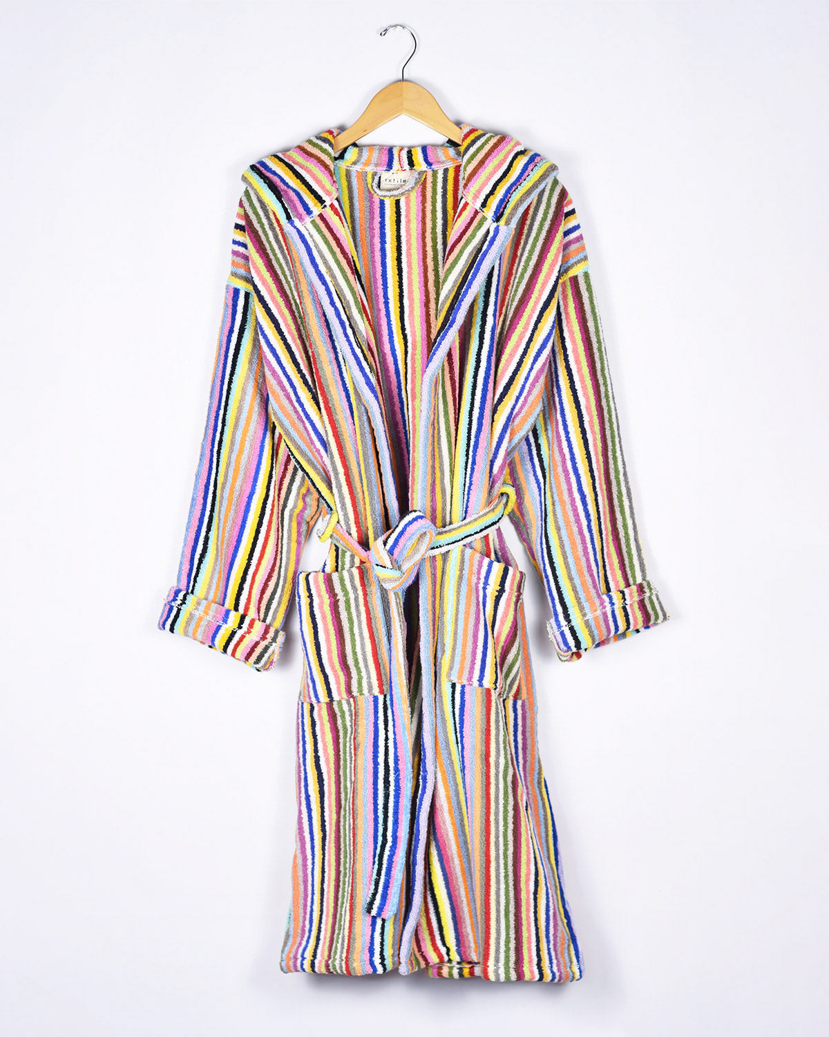 Organic Turkish Cotton Plush Hooded Terry Cloth Robe - Rainbow Stripes