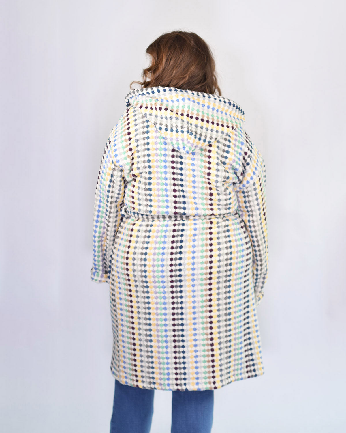 Turkish Cotton Plush Hooded Terry Cloth Robe - Extended / One Size - Sunbeam Checkers