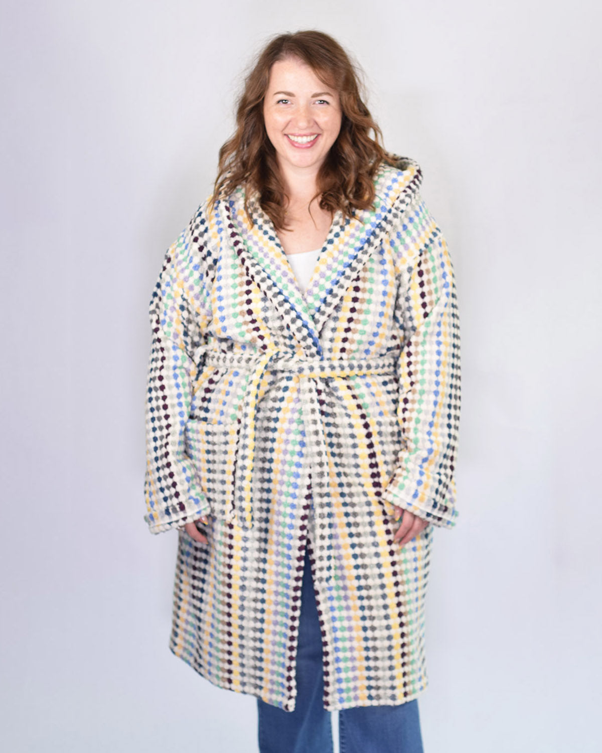 Organic Turkish Cotton Plush Hooded Terry Cloth Robe - Sunbeam Checkers