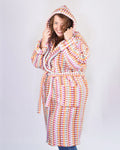Turkish Cotton Plush Hooded Terry Cloth Robe - Extended / One Size - Desert Checkers
