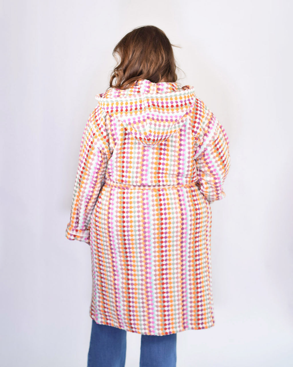 Turkish Cotton Plush Hooded Terry Cloth Robe - Extended / One Size - Desert Checkers