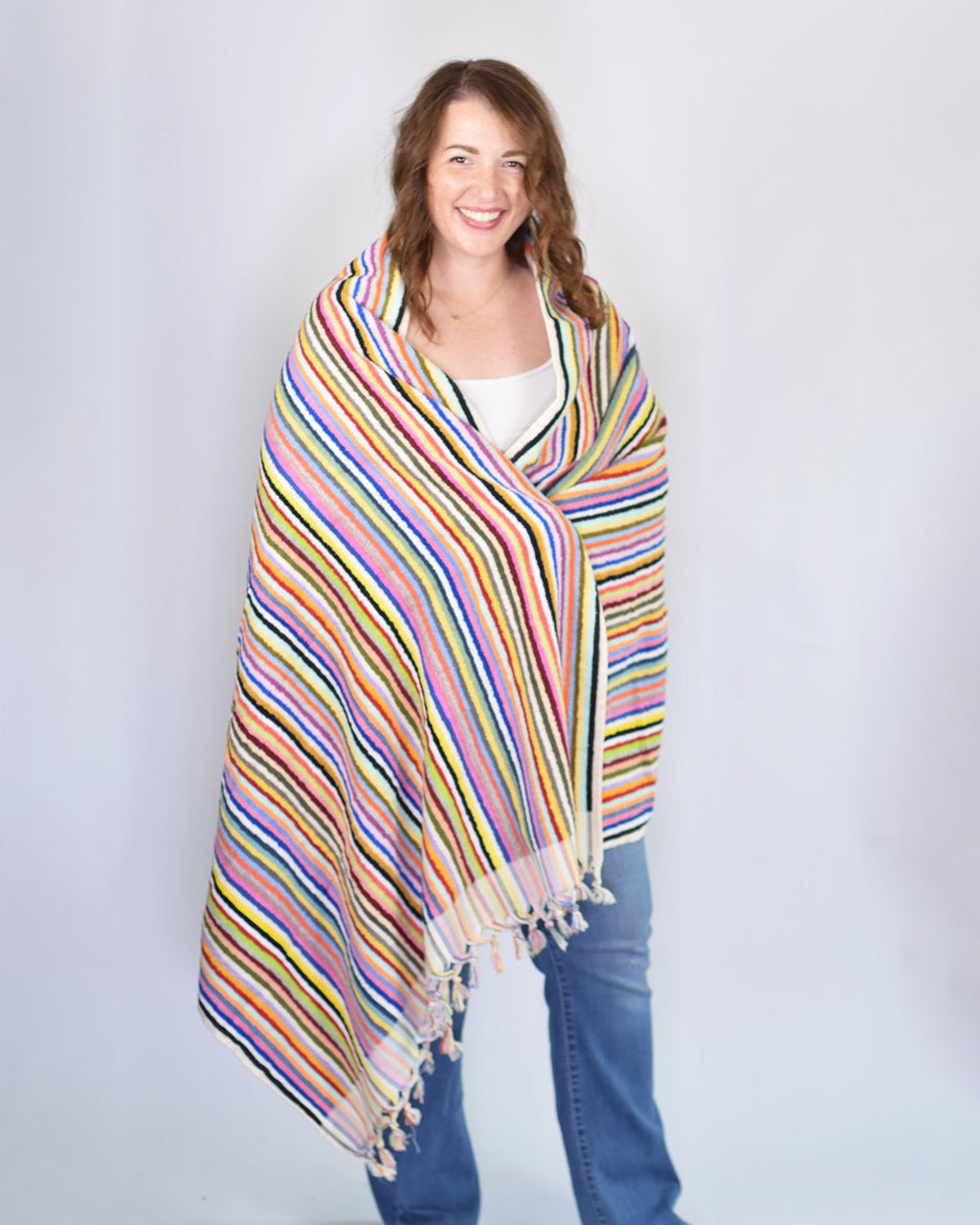Luxury Turkish Terry Cloth Cotton Bath/Hand Towel - Rainbow Stripes