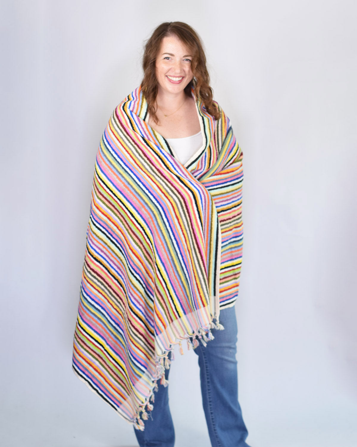 Luxury Turkish Terry Cloth Cotton Bath/Hand Towel - Rainbow Stripes