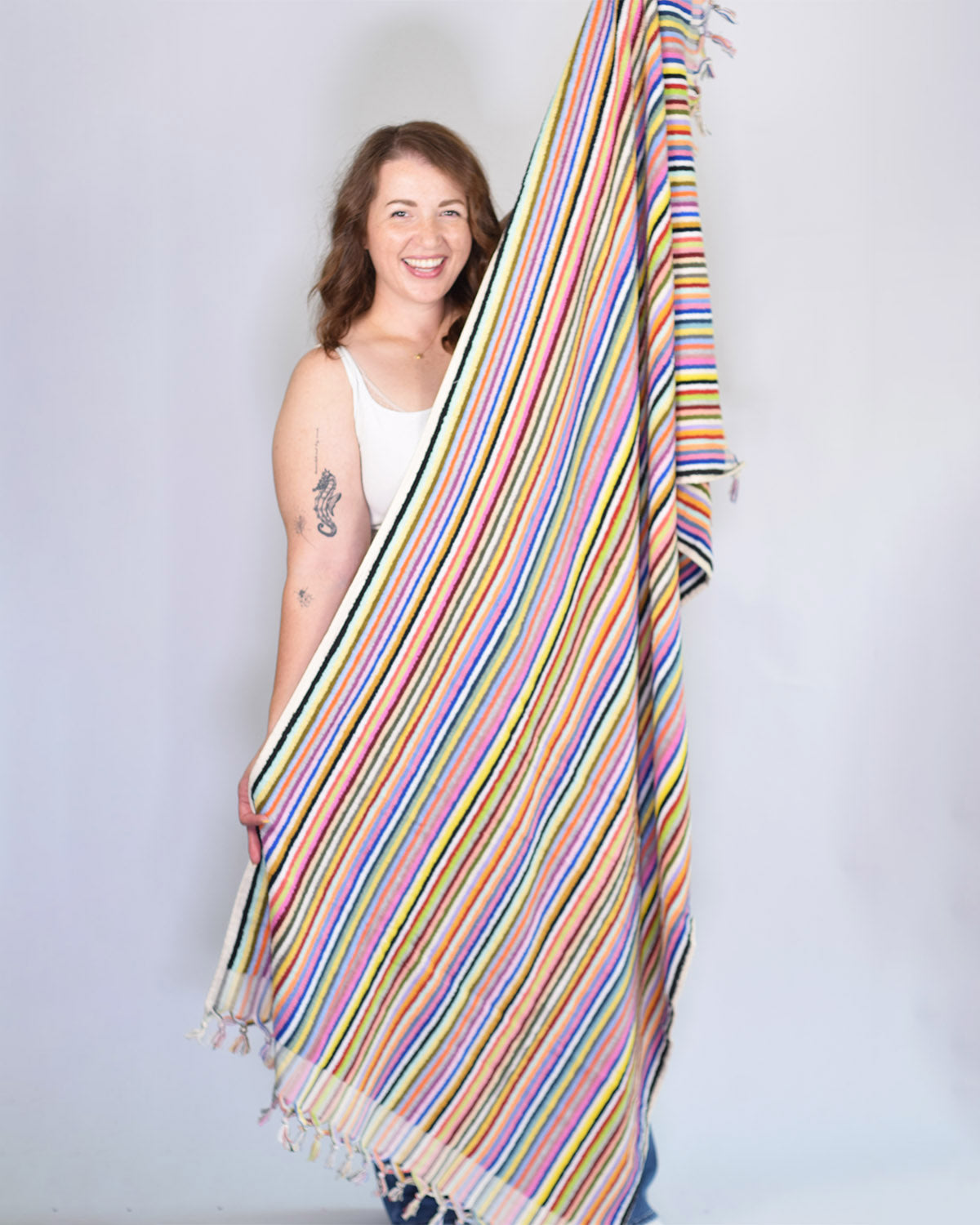 Luxury Turkish Terry Cloth Cotton Bath/Hand Towel - Rainbow Stripes