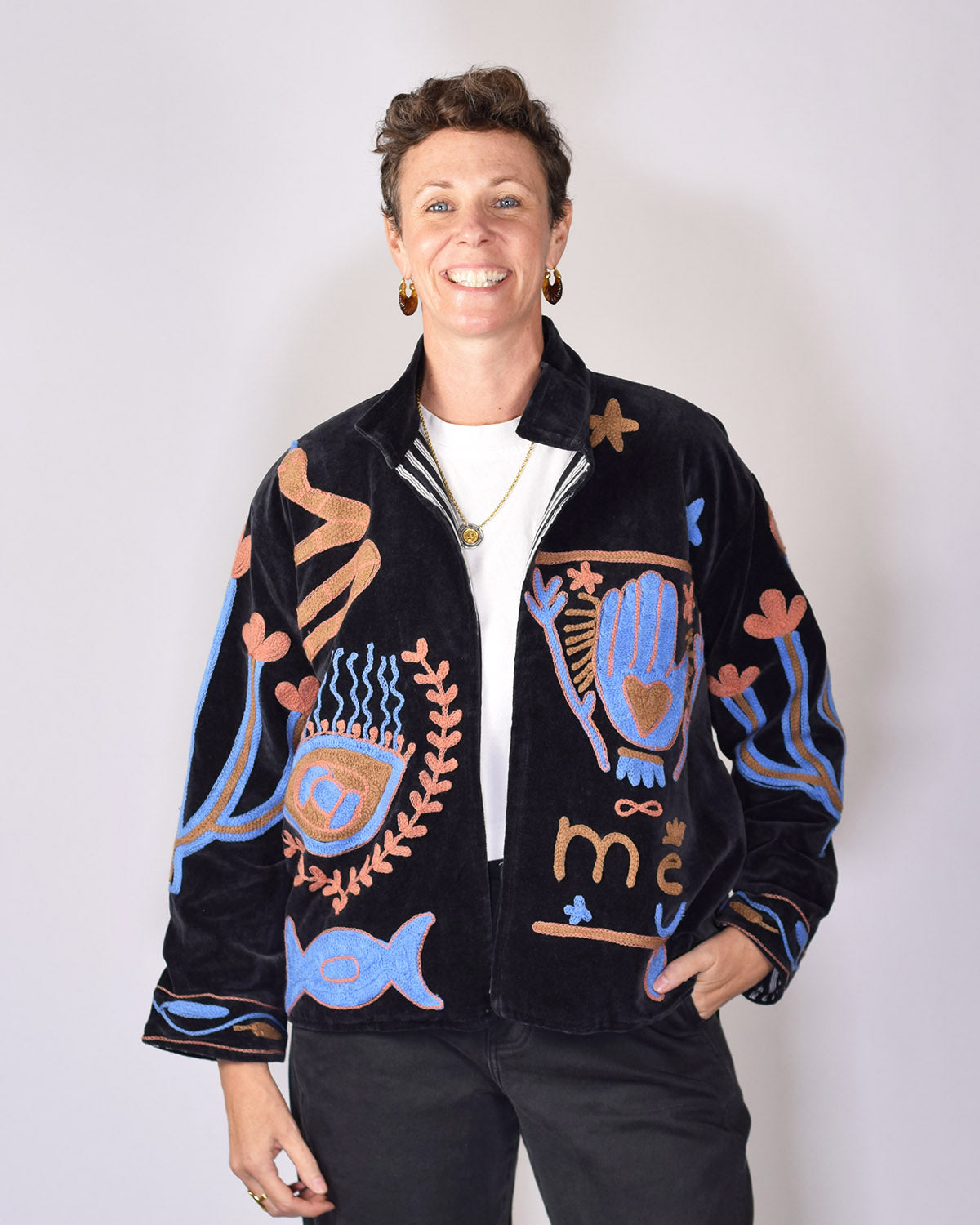 Me + You "Imagine" Embroidered Velvet Jacket - 02