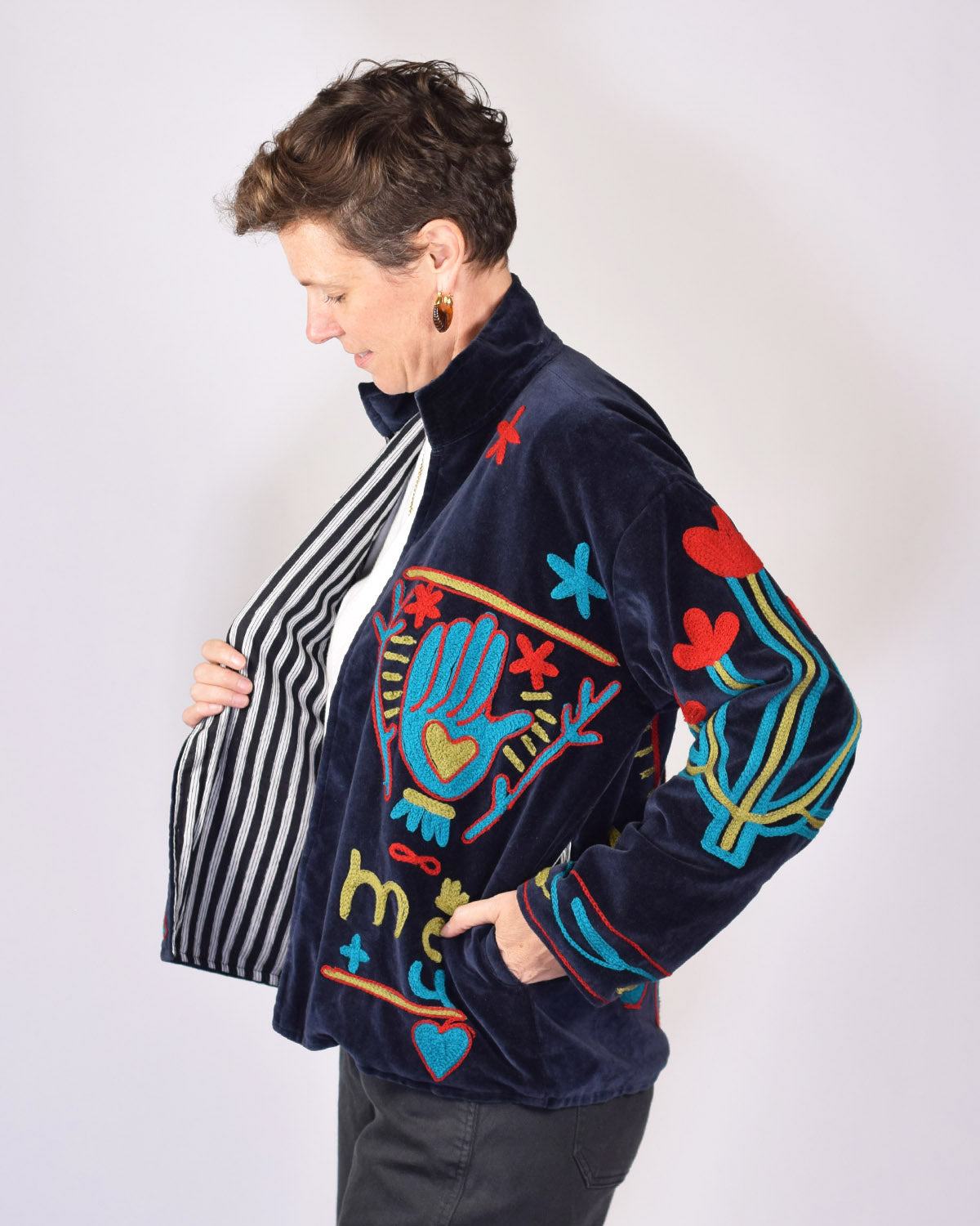 Me + You "Imagine" Embroidered Velvet Jacket - 01