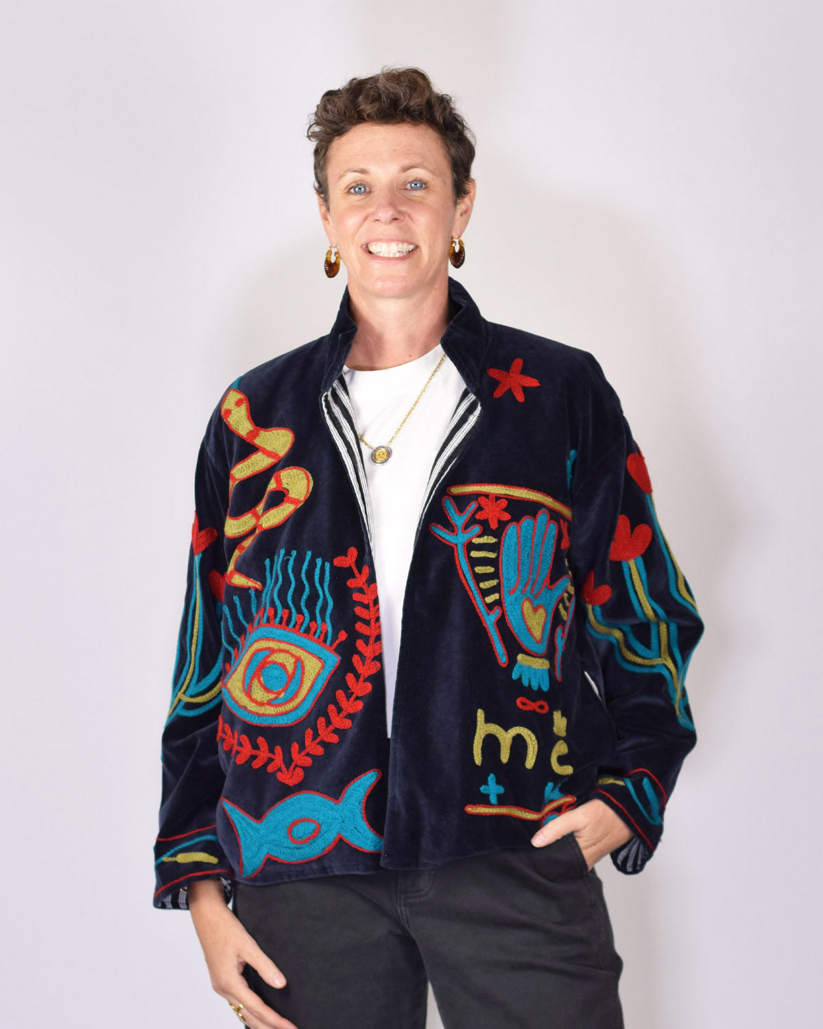 Me + You "Imagine" Embroidered Velvet Jacket - 01