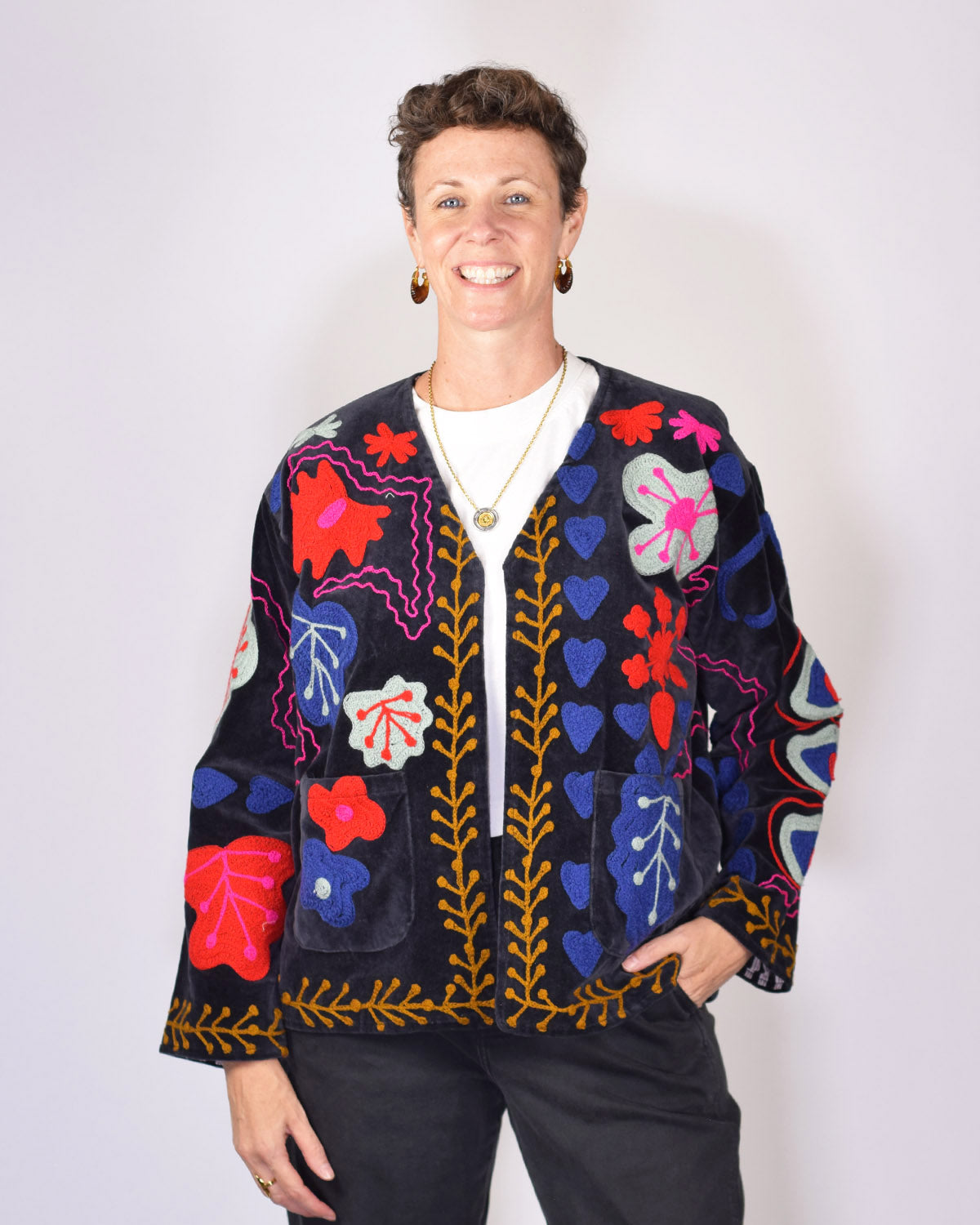 Embroidered Suzani Velvet Jacket - 08