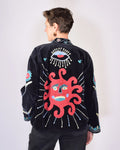 Embroidered Suzani Velvet Jacket - Sun Seeker - Black
