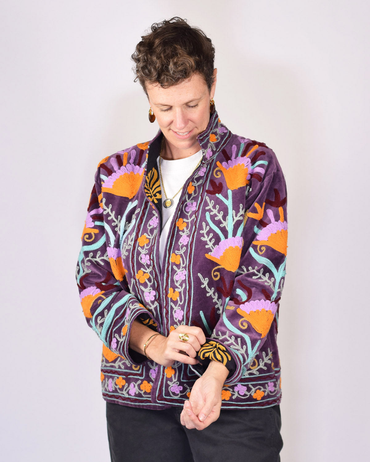 Boho Blooms Embroidered Velvet Jacket - 05