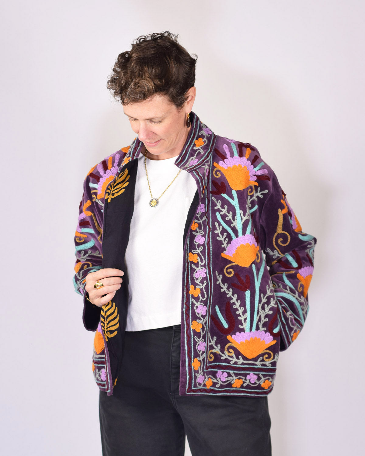 Boho Blooms Embroidered Velvet Jacket - 05