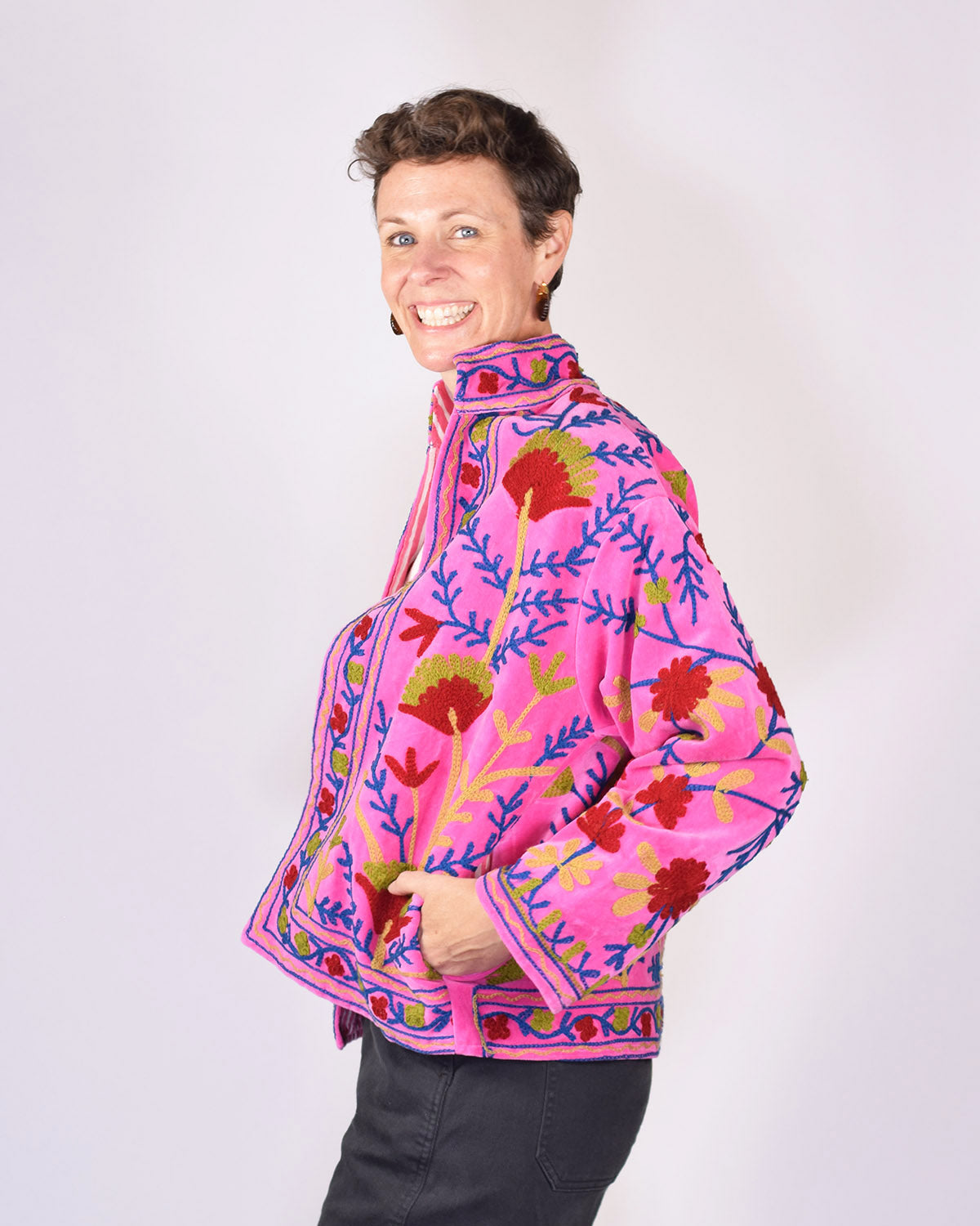 Boho Blooms Embroidered Velvet Jacket - 06