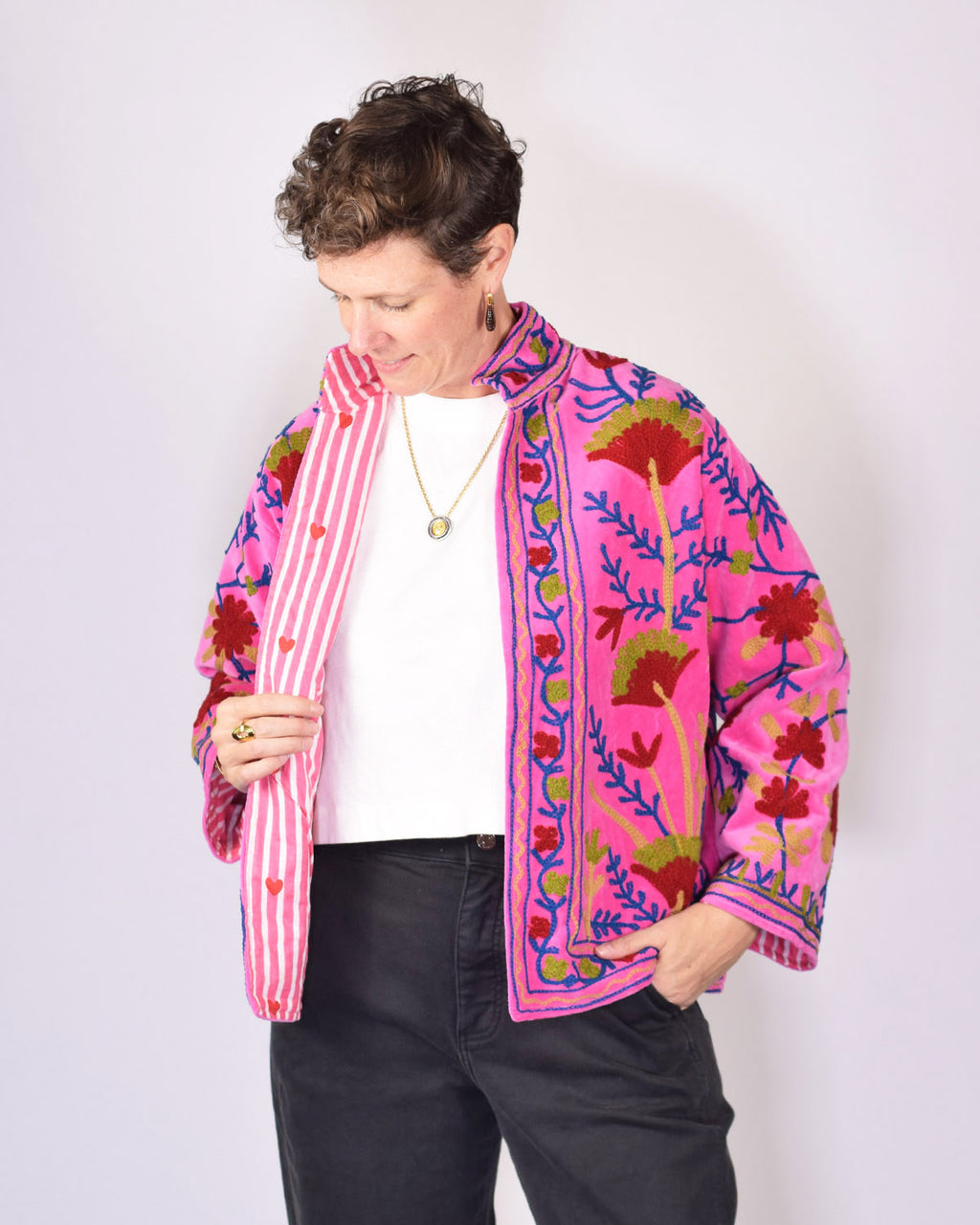 Boho Blooms Embroidered Velvet Jacket - 06