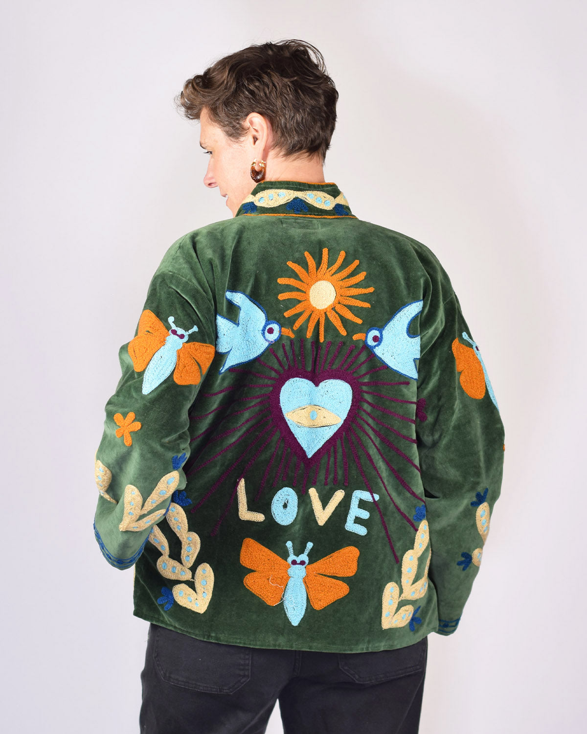 Embroidered Suzani Velvet Jacket - Lovey Dovey - Green